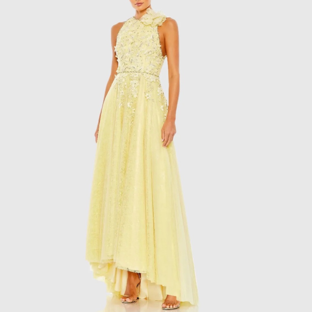 Yellow Embellished High Neck Sleeveless A Line Gown